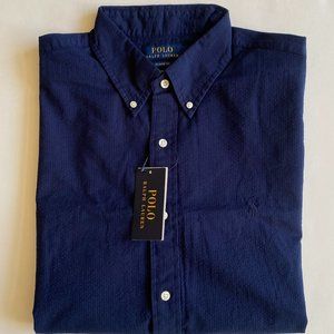 Polo Ralph Lauren Classic Fit Short Sleeve Seersucker Button Down Shirt Navy